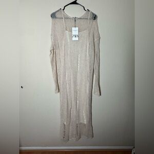 Zara Beige Distressed Knit Sweater Dress